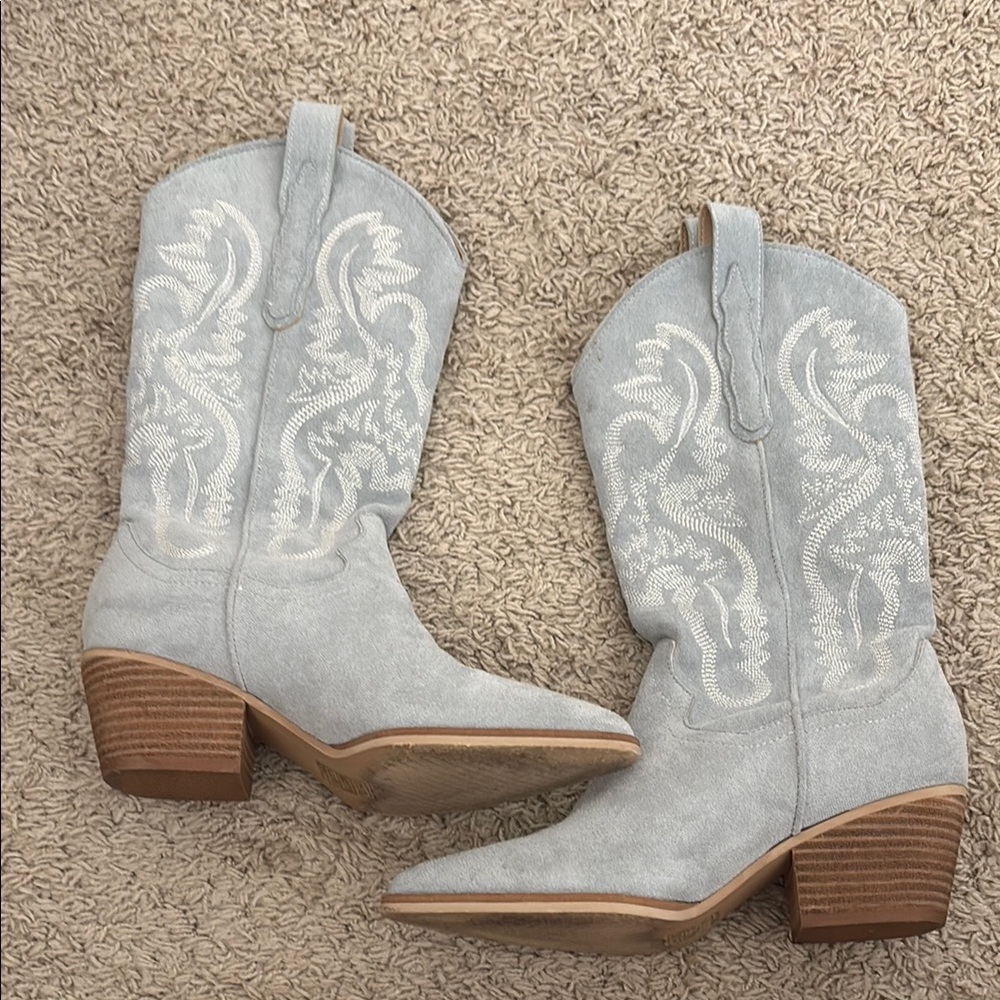 Altar'd State Light Blue Boots with Elegant Stitching